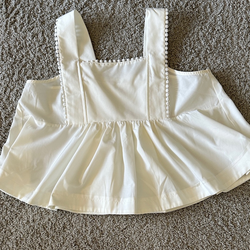 Heyson Creamy White Pom-Pom Trim Top brand new without tags